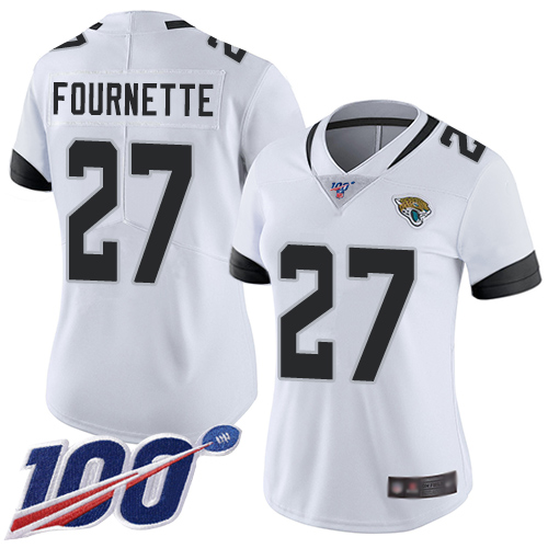 Nike Jacksonville Jaguars #27 Leonard Fournette White Women Stitched NFL 100th Season Vapor Limited Jersey->women nfl jersey->Women Jersey